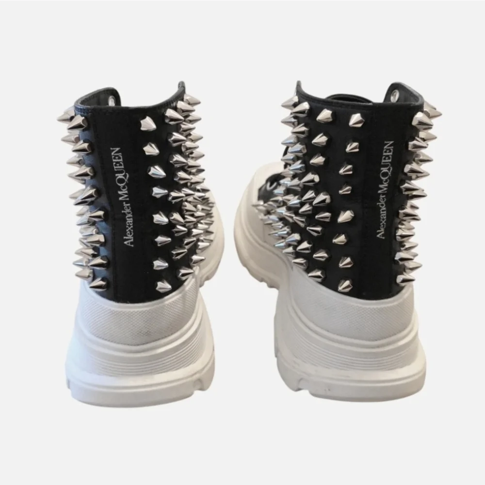 Alexander McQueen Tread Slick Spike Black Leather High-Top Sneaker Boot 39.5/9.5